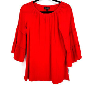 New Calessa Solid Red Flutter Tier SLeeve Elastic Neck Shirt Womens Size Large